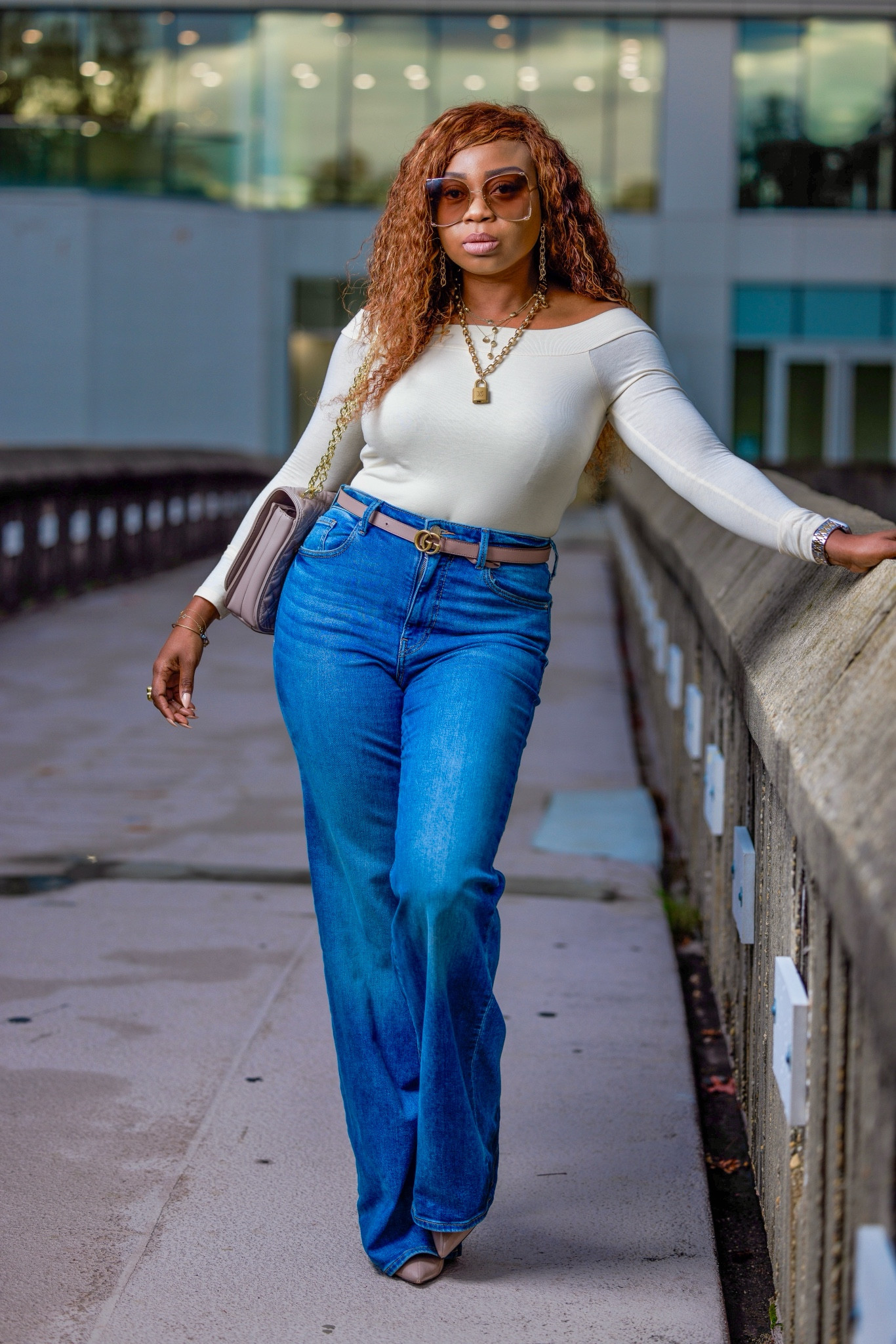 A neutral off-shoulder bodysuit with wide leg jeans is perfect for your Fall Outfits rotation. Bodysuits are slimming and high rise jeans are a nice complement.

#LTKover40 #LTKSeasonal #LTKstyletip