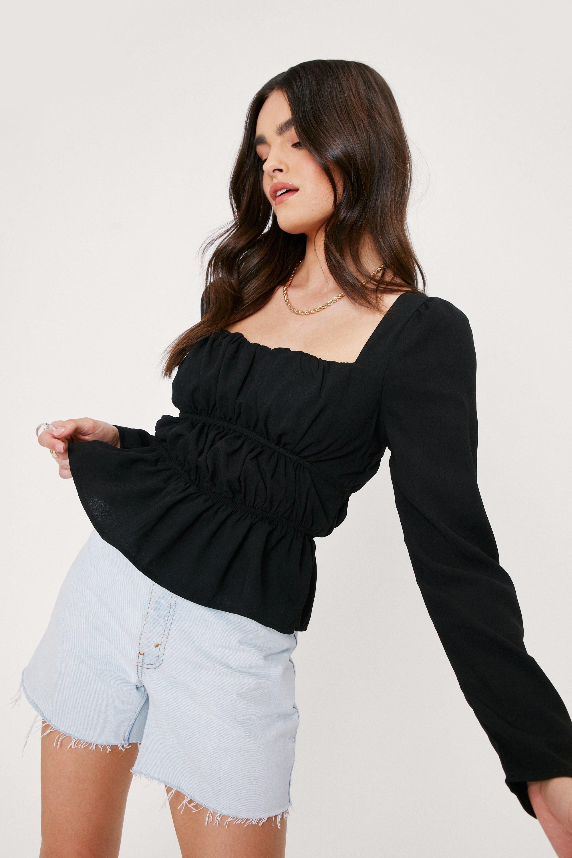 Shirred Square Neck Cropped Blouse | Nasty Gal (US)
