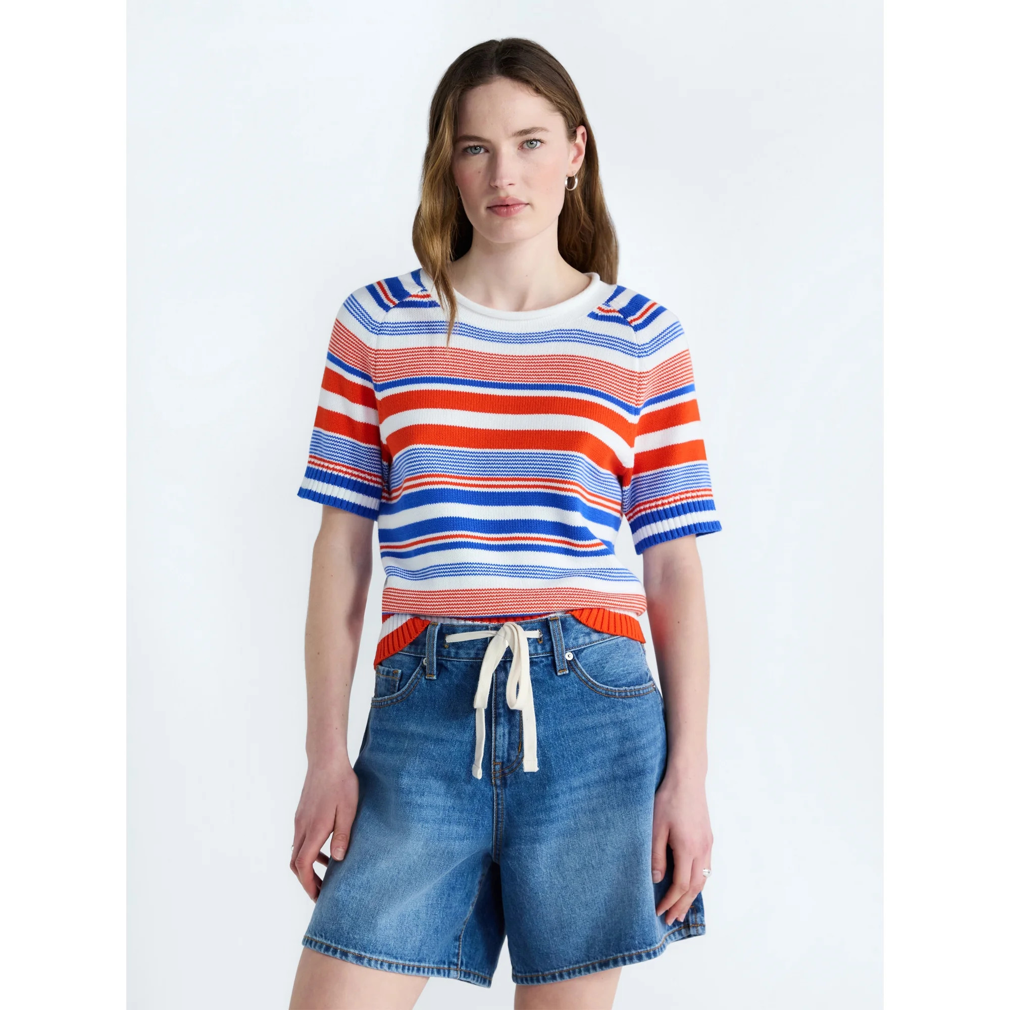 Free Assembly Women's and Women's Plus Roll Neck Cotton Sweater with Short Sleeves, Sizes XS-4X | Walmart (US)