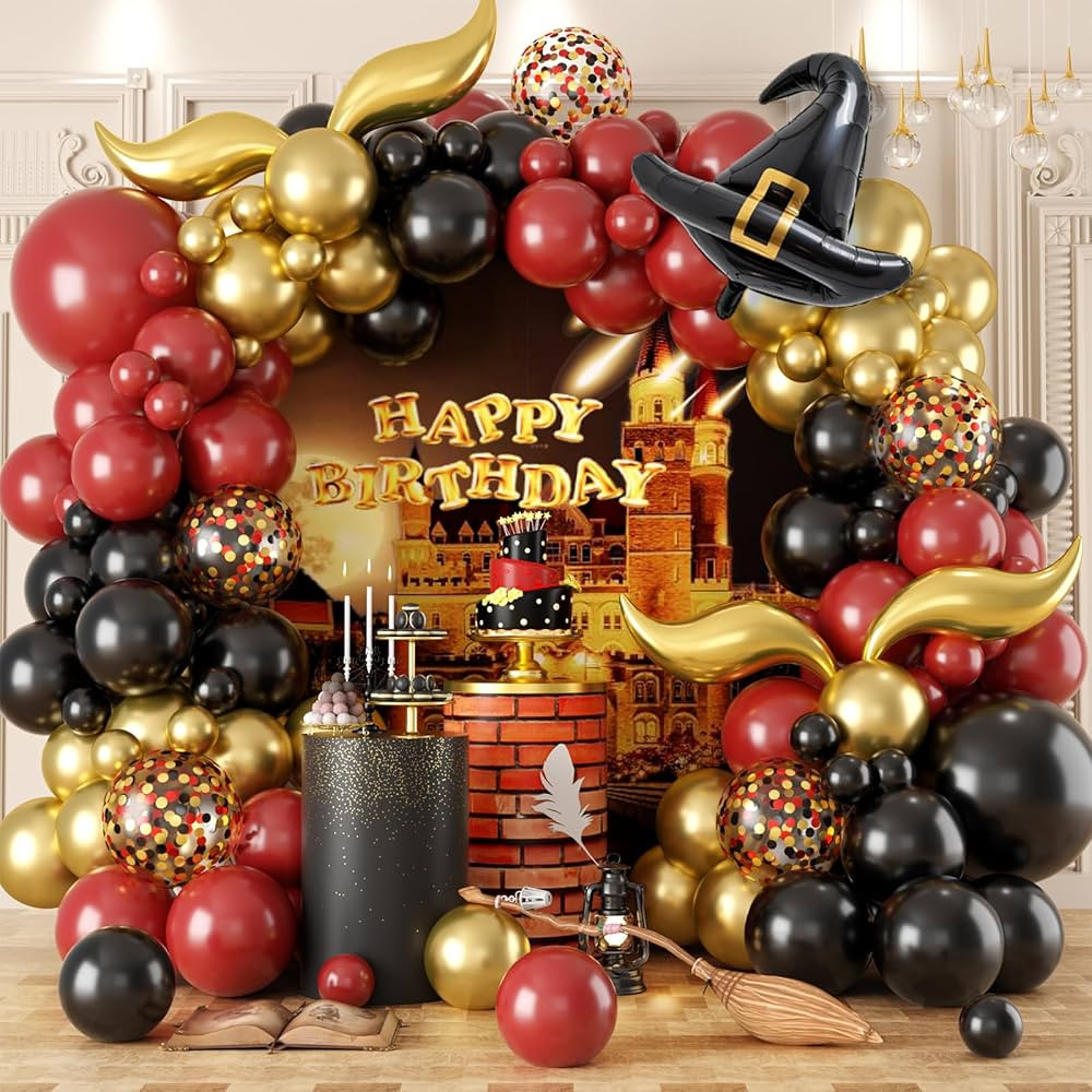 Balloon Garland Arch Kit – Burgundy Black Gold Balloons with Bonus DIY Hat and Wings for Baby S... | Amazon (US)