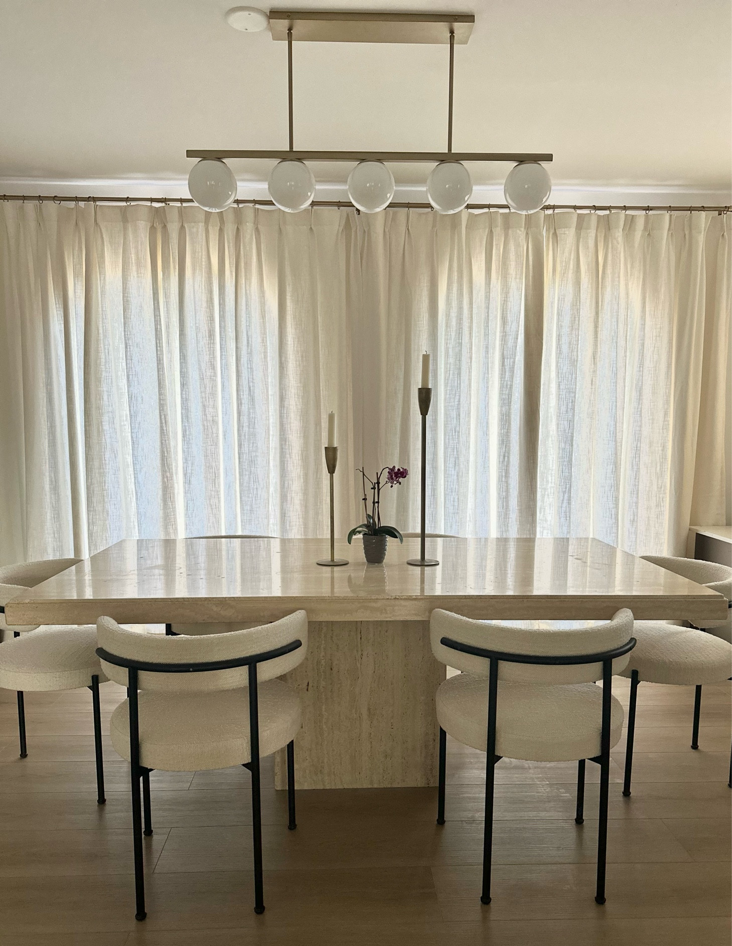 Dining room dreams. It’s amazing what window treatments do to a space. The curtains are 100% customizable! I ordered the swatch book before I chose the color and ended up going with Ivory White linen, pinch pleated panels with 90% light filtering. My dining table is a Facebook marketplace find and probably my most prized piece of furniture. Art is from Homegoods and the side console is Ikea and we put a stone top on. Everything else is linked 

#LTKhome