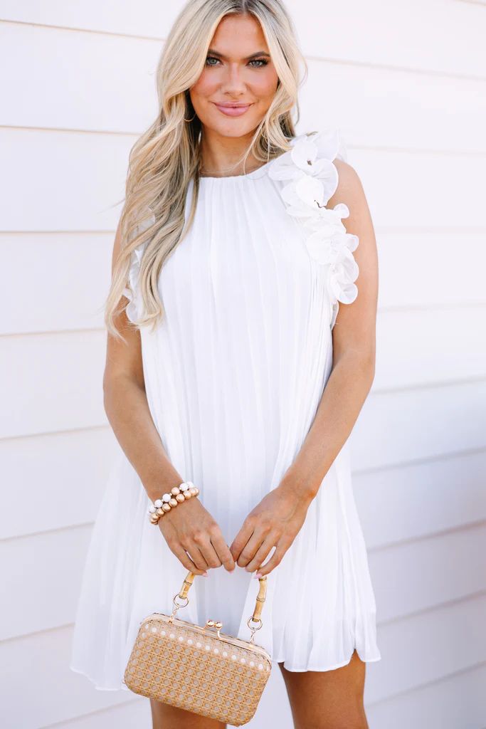 Party Central White Pleated Babydoll Dress | The Mint Julep Boutique