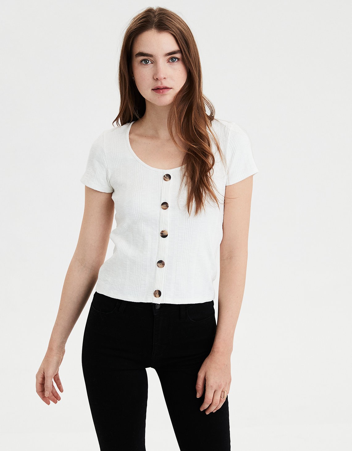 AE Ribbed Button-Down Tee | American Eagle Outfitters (US & CA)