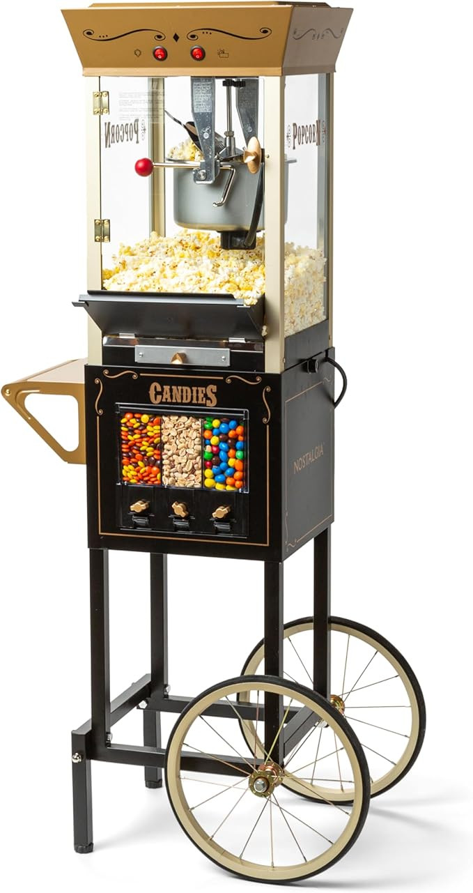 Vintage 8 Ounce Professional Popcorn and Dispensing Cart, Makes Up to 32 Cups, Three Storage Dispensers for Kernels, Candy, Nuts, Chocolate, Measuring Spoons and -Scoop Included | Amazon (US)
