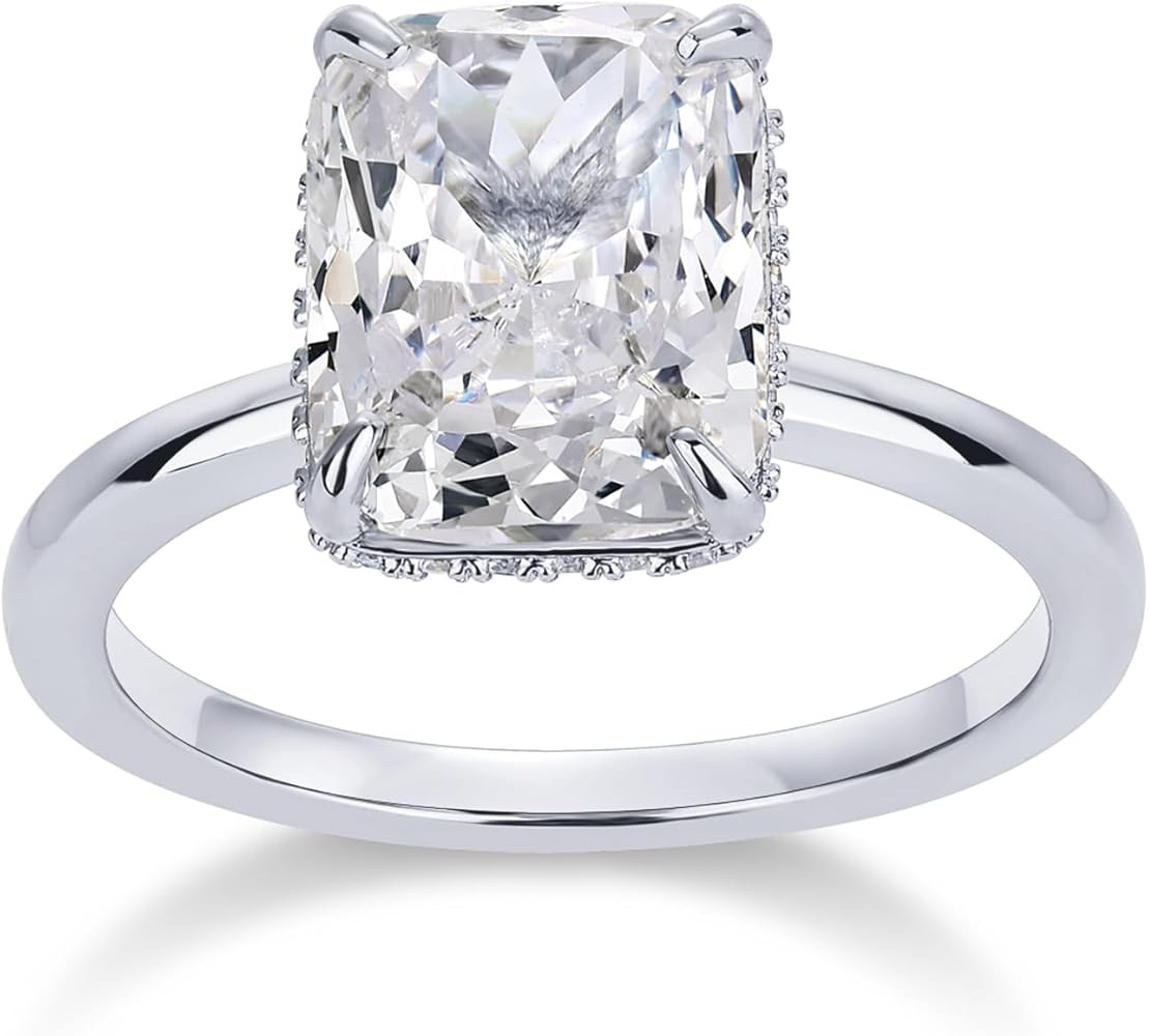 PAVOI 14K Gold Plated 3.5CT Square Radiant Cubic Zirconia Engagement and Promise Ring for Women -... | Amazon (US)