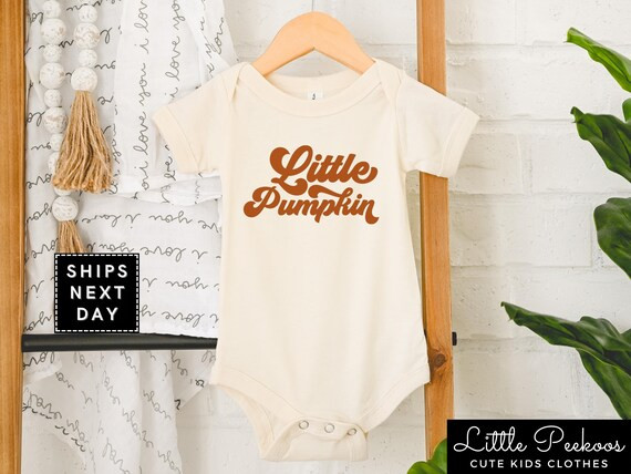 Little Pumpkin Retro Natural Onesie® Retro Thanksgiving - Etsy | Etsy (US)