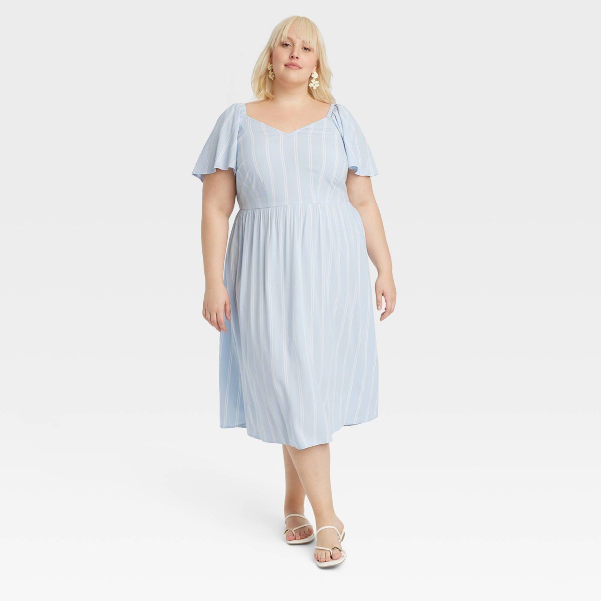 Women's Flutter Short Sleeve Midi A-Line Dress - Ava & Viv™ | Target