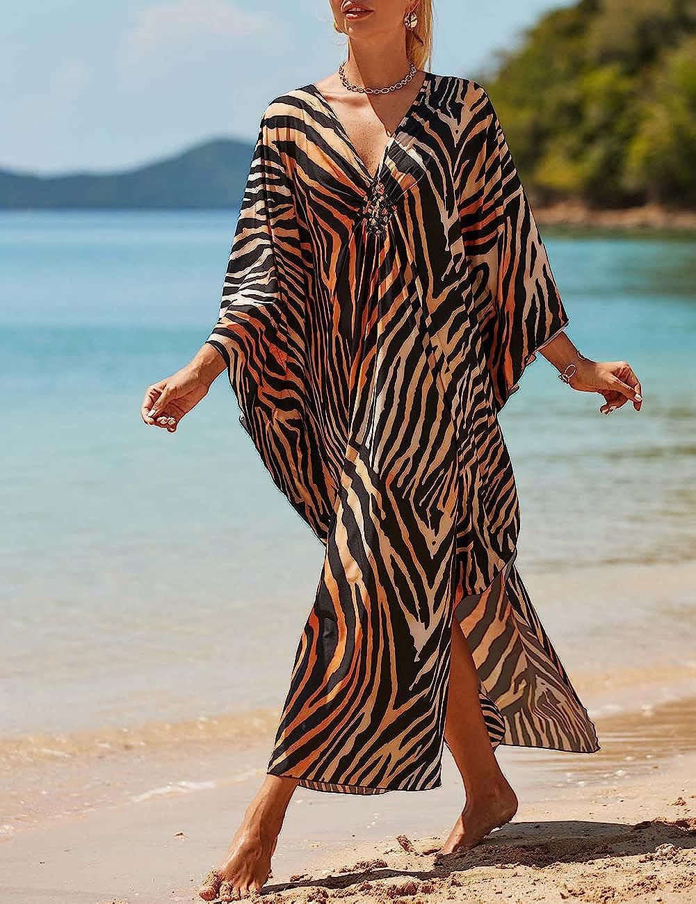 Bsubseach Kaftan Dresses Cover Up for Swimwear Women Plus Size Animal Print Caftan Resort Dress | Amazon (US)