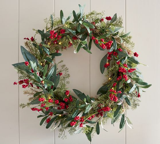Lit Faux Eucalyptus and Berry Wreath & Garland | Pottery Barn (US)