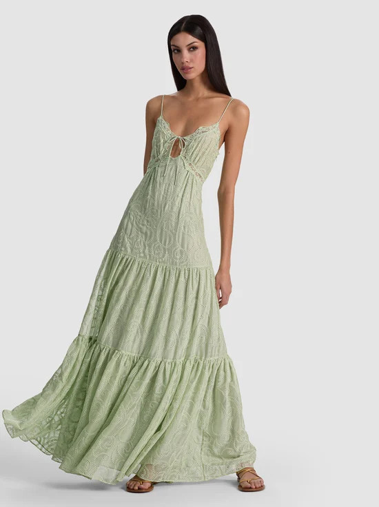 NICKY TIERED MAXI DRESS - LIGHT SAGE | Alice + Olivia
