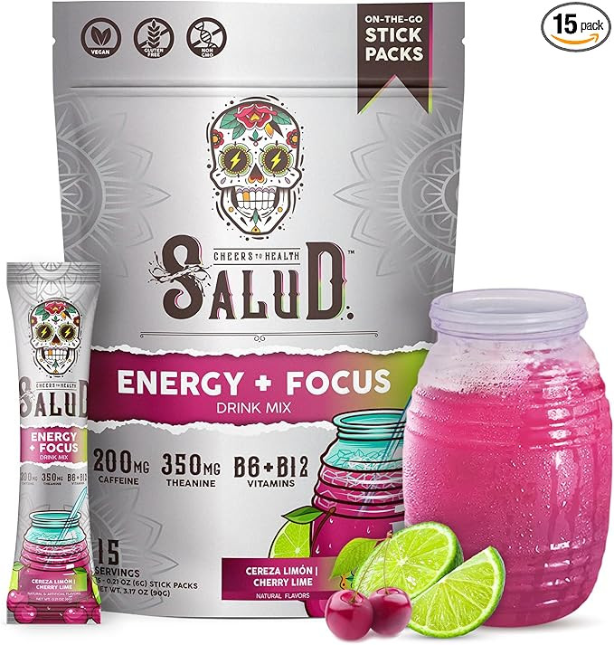 Salud 2-in-1 Energy Drink Powder + Focus, Cherry Lime, Organic Caffeine, B6 + B12, Theanine, Clea... | Amazon (US)