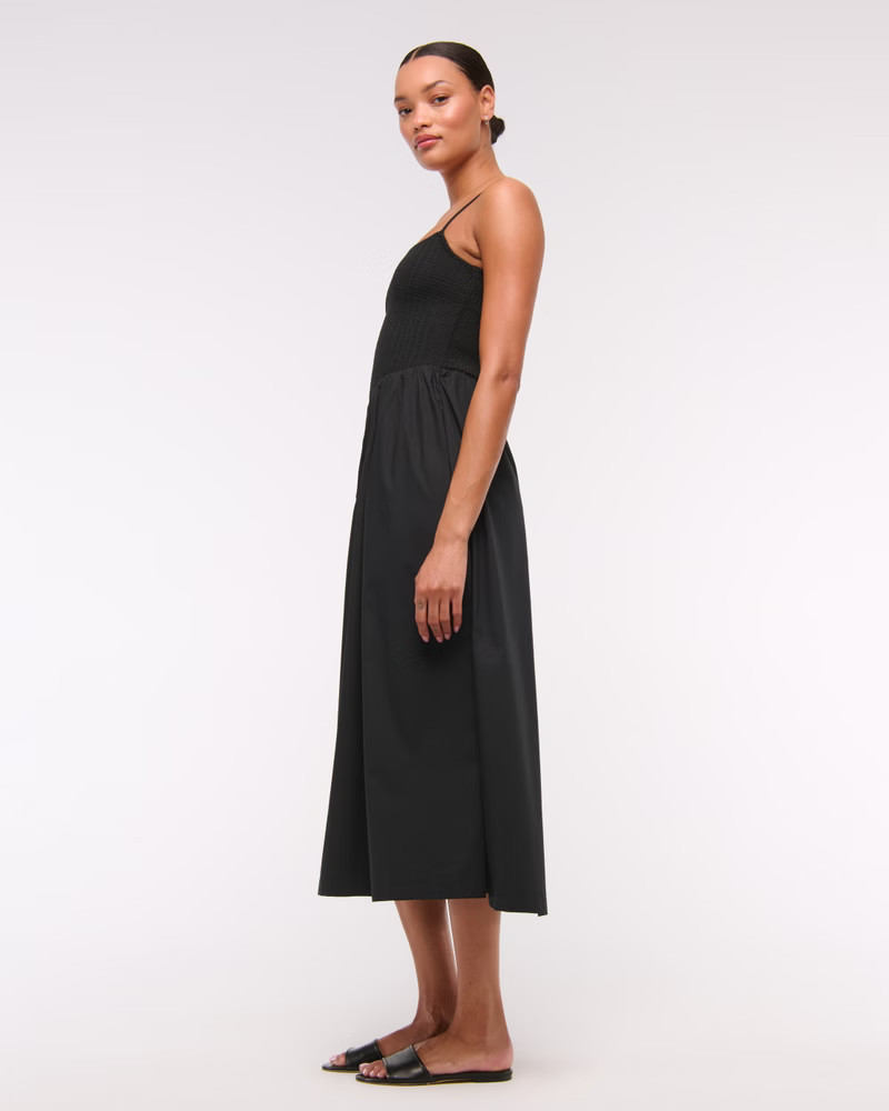 Dipped-Waist Smocked Midi Dress | Abercrombie & Fitch (US)