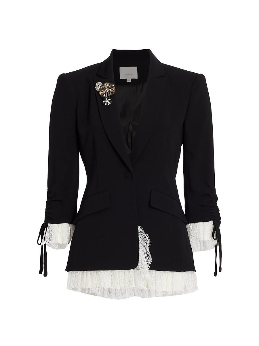 Women's Roxie Crepe Blazer - Black Ivory - Size 0 | Saks Fifth Avenue