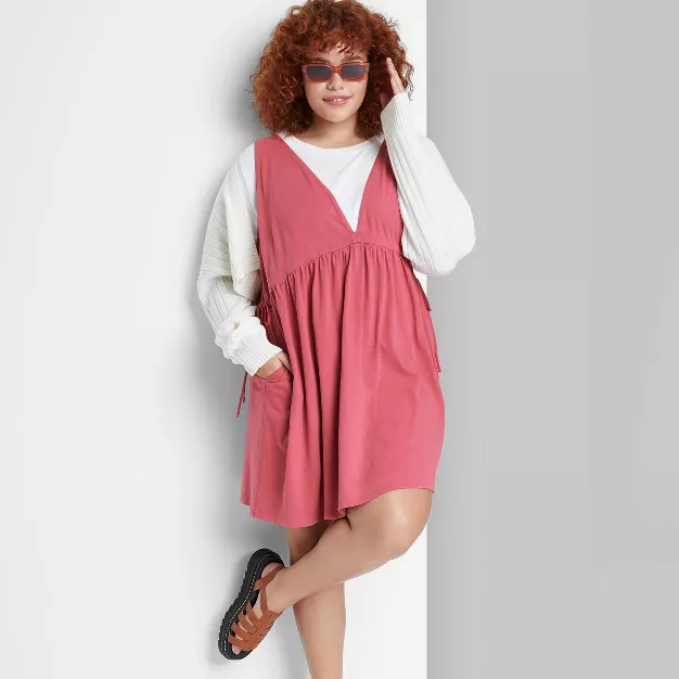 Women's Sleeveless Tie Waist Knit Botanical Dyed Babydoll Dress - Wild Fable™ | Target