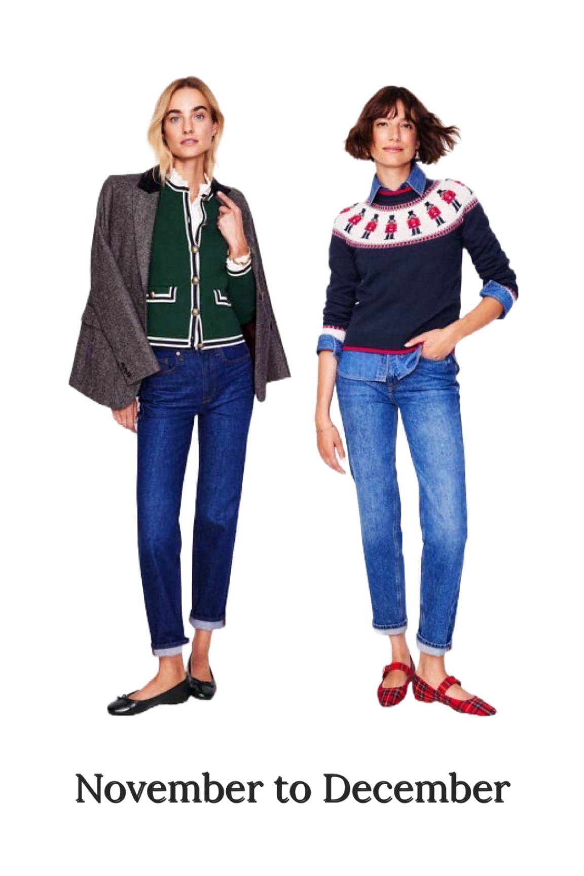 New AW24 womenswear arrivals at Boden Clothing that will see you through autumn and winter - & it’s amazing how different these 2 ‘jeans & a cure knit’ looks are! 

On the left, a stunning herringbone wool blazer with a black velvet collar, their best selling Audrey Hepburn-style ‘Holly’ tipped cardigan in green. Team with a white frill collar blouse or roll neck, the new green patent ballet pumps and smart mid- blue jeans for a timeless collegiate look. 

On the right check out the soldier navy fair isle sweater! A guaranteed sell out long before you’re ticking off the days from the Christmas calendar, partner with Boden’s cute tartan Mary Janes and your favourite blue jeans 👖 

Use promo code D6Q4 for 20% off full price styles & free UK delivery

#LTKeurope #LTKautumn #LTKuk