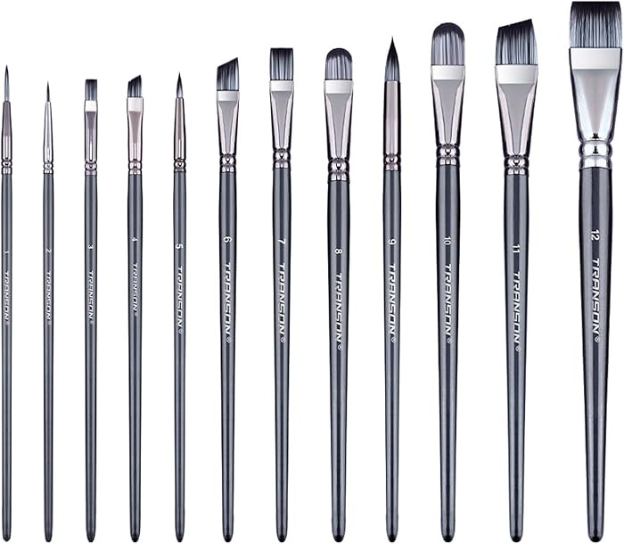 Transon Artist Paint Brush Set of 12 for Watercolor Acrylic Gouache Oil and Tempera Painting | Amazon (US)