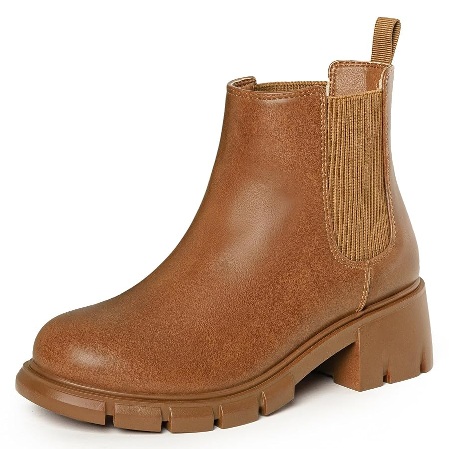 Dufannie Girls Ankle Boots Kids Chelsea Booties Slip on Lug Sole Low Heel Fall Boot for Little Bi... | Amazon (US)