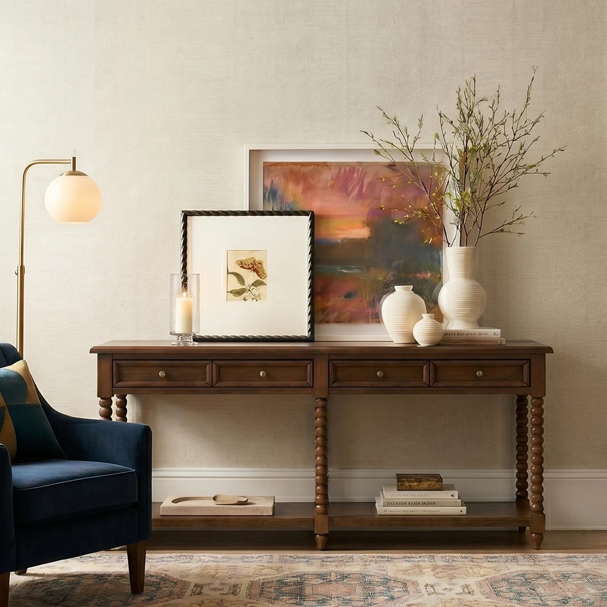 Aristidh 60"W Farmhouse 2-Drawer Solid Wood Base Console Table with Storage Shelf for Entryway Ha... | Wayfair North America