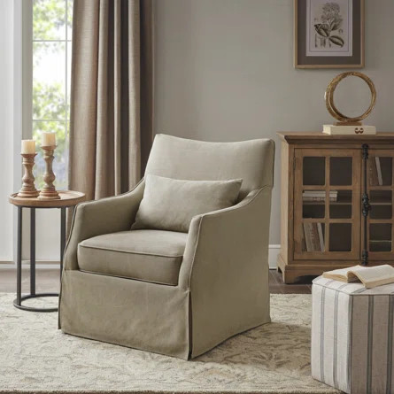 Martha Stewart London Farmhouse Skirted Swivel Chair with Lumbar Pillow | Wayfair North America