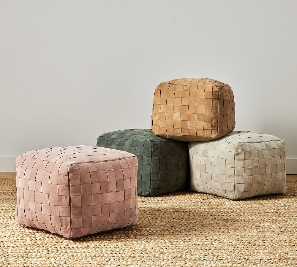 Suede Basketweave Pouf | Pottery Barn (US)