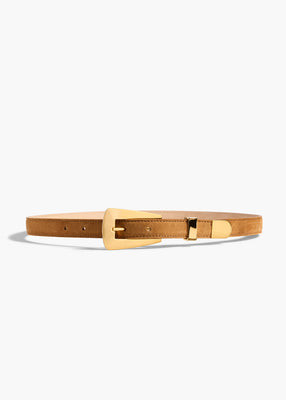 KHAITE - Small Lucca Belt In Caramel Suede With Gold | Khaite