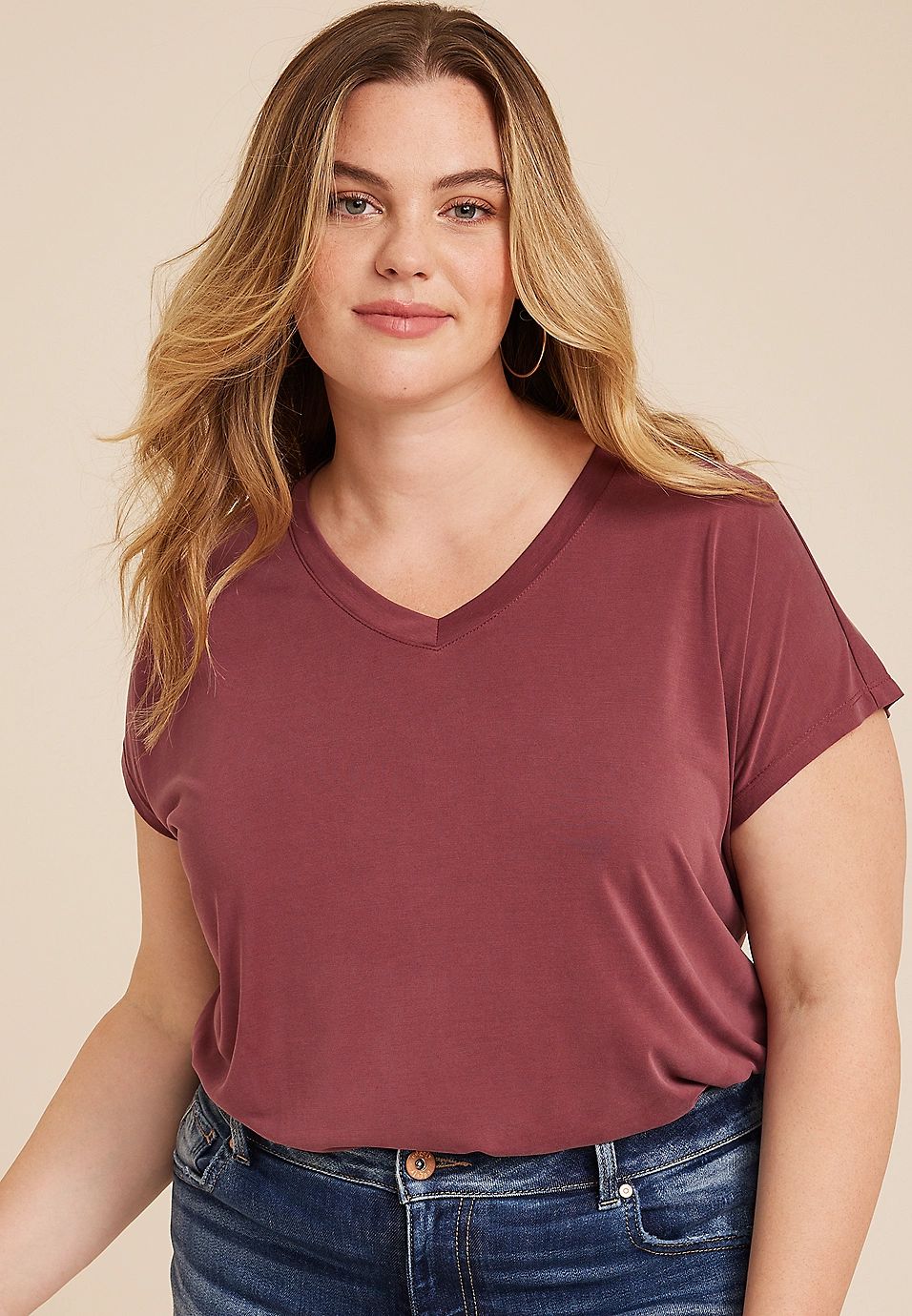 Plus Size edgely™ Solid V Neck Tee | Maurices