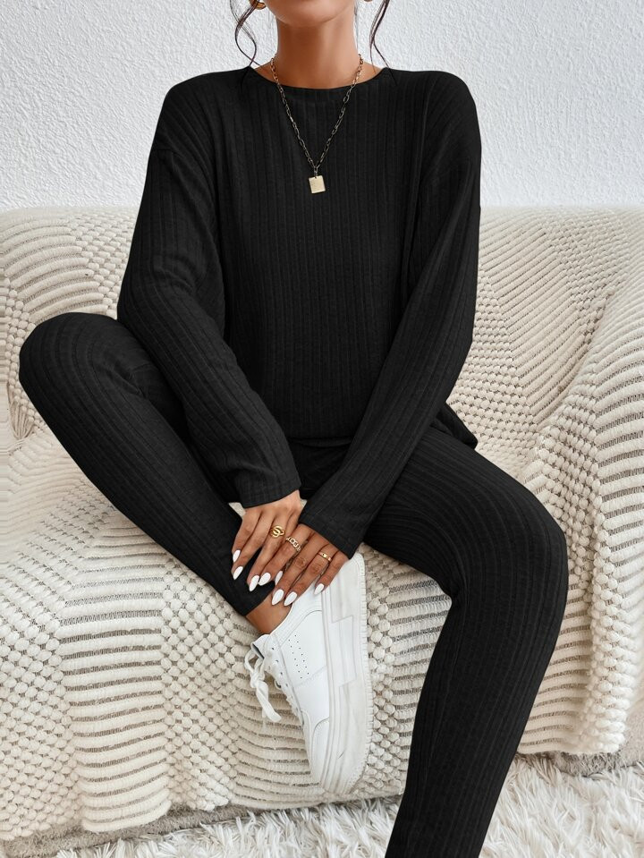SHEIN Essnce Drop Shoulder Tee & Leggings | SHEIN