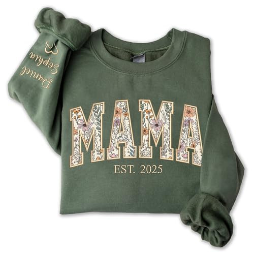 UrbanNEST Personalized Floral Embroidered Applique Mama Sweatshirt For Women, Custom Mom Gifts from Grandkids, Mama Sweater, Mom Crewneck, Mother's Day Apparel, Mother Birthday, Christmas 2026 | Amazon (US)