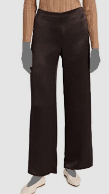 $395 Vince Women's Brown High-Waist Flat-Front Satin Wide Leg Pants Size XS | eBay US