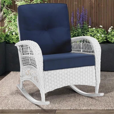 Outdoor Wicker Rocking Chair, Rattan Patio Rocker Chairs With Cushions And High Back, All-Weather Patio Wicker Chair With Safe Rocking Design For Gar | Wayfair North America
