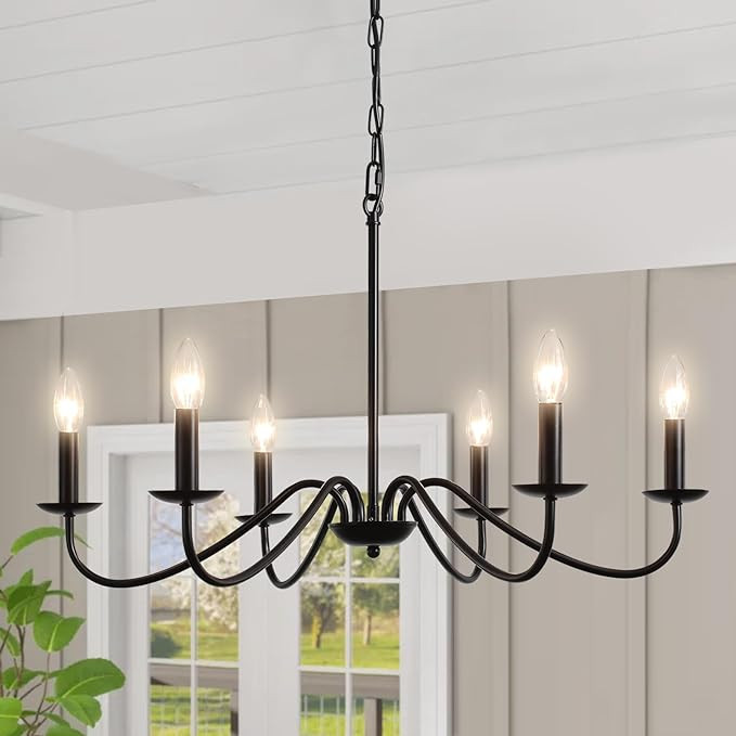 Black Chandelier, 6-Light Farmhouse Chandeliers for Dining Room Lighting Fixture, 27.59" Rustic I... | Amazon (US)