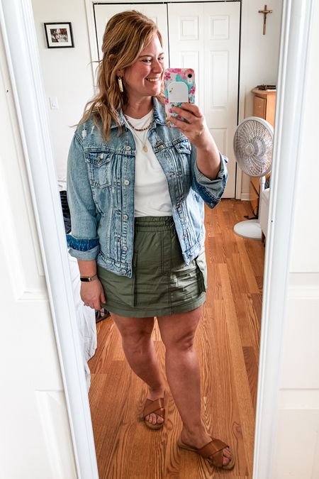 Church outfit! Cargo skirt, jean jacket and white tee.  Skirt is sold out but I’ll link similar.  

#LTKMidsize #LTKStyleTip #LTKFindsUnder50