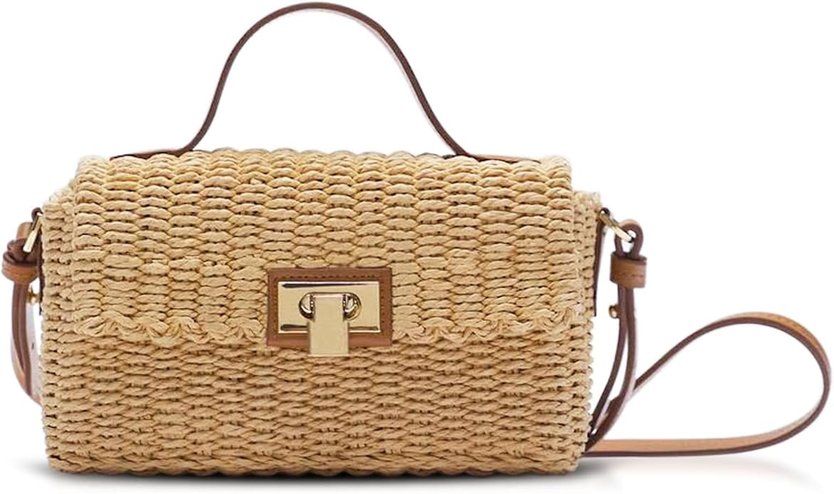Straw Bag for Women, Square Beach Bag, Hand-Woven Bags, Crossbody Bags Suitable for Vacation Trav... | Amazon (US)