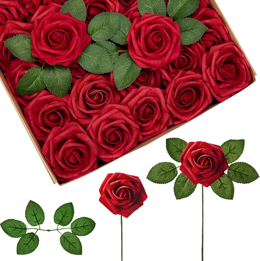 InnoGear Artificial Roses Flowers, 100 Pcs Dark Red Fake Roses for Decoration DIY Wedding Bouquet... | Amazon (US)