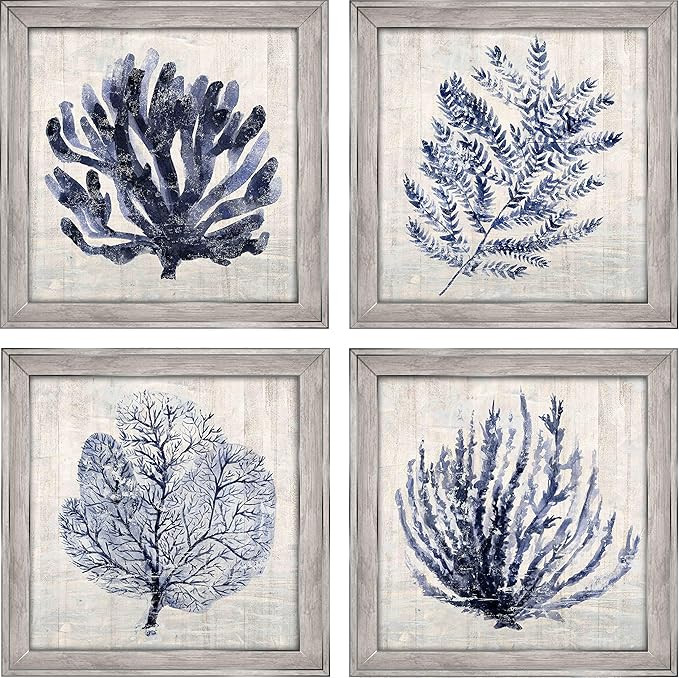 Haven Home Decor Coastal Ava Barrett Blue Coral Framed Wall Art x 16-inch, Set of 4, 16" x 16" | Amazon (US)