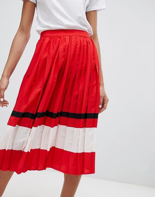 Neon Rose Pleated Midi Skirt With Sports Stripe | ASOS US