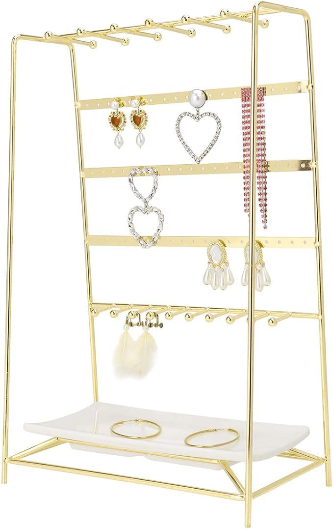 Jewelry Organizer, MORIGEM 5 Tier Jewelry Stand, Decorative Jewelry Holder Display with White Tra... | Amazon (US)