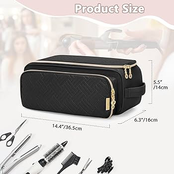 Yarwo Hair Tools Travel Bag with Heat Resistant Mat for Straightener, Curling/Flat Iron, Blow Out Brush/Curler, 2 in 1 Hot Hair Styling Tool Organizer with Pockets for Hair Accessories, Black | Amazon (US)