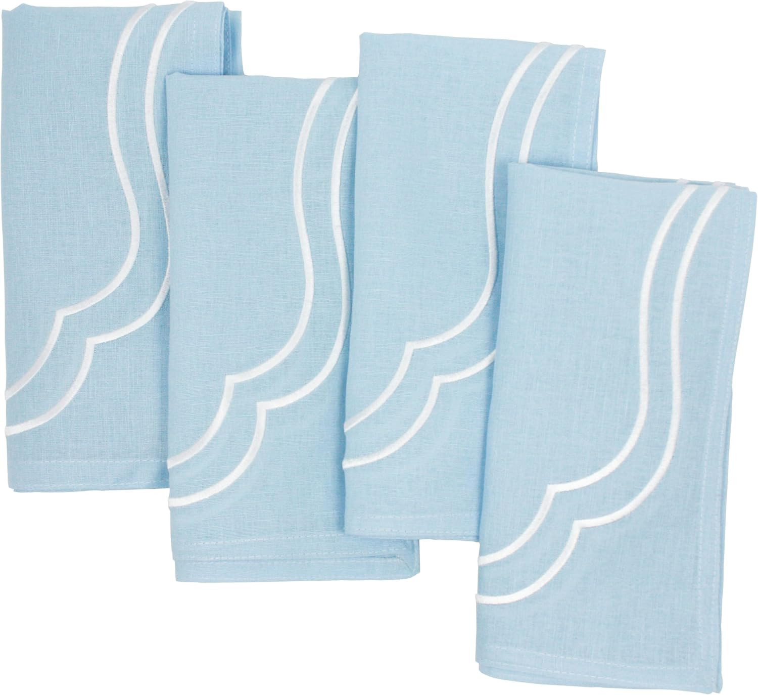 Cotton Linen Scalloped Embroidered Napkins – Set of 4, 20x20 Elegant Cloth Napkin for Dining, W... | Amazon (US)