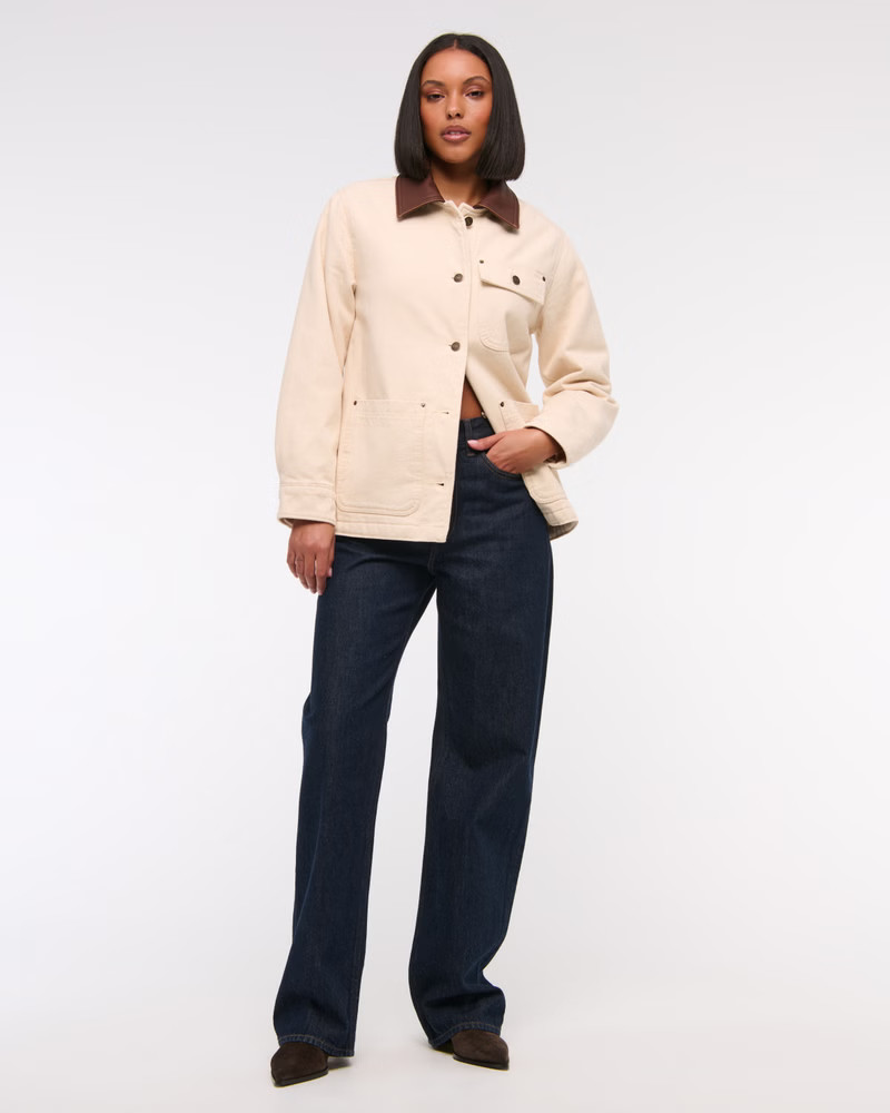 Mid-Length Twill Workwear Jacket | Abercrombie & Fitch (US)