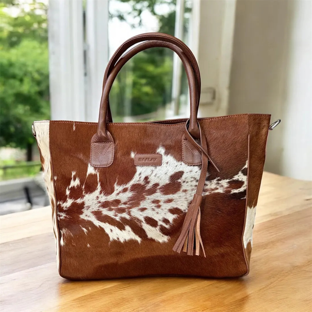 Cowhide Tote Bag | Western Women's Handbag Real Hair-on Leather | Large Shoulder Bag | Tan Brown ... | Etsy (US)