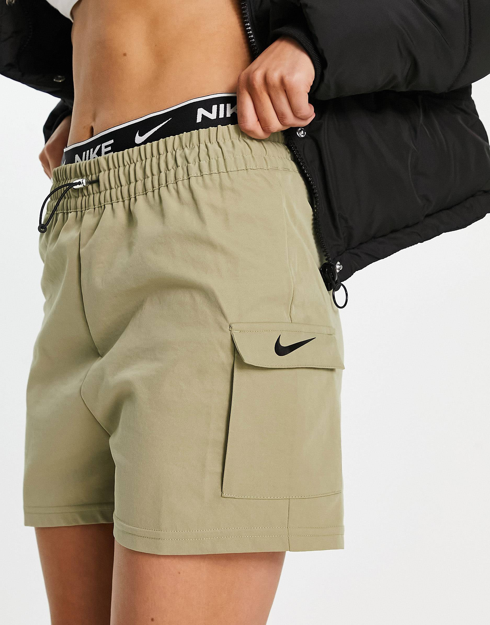 Nike mini swoosh woven cargo shorts with pockets in neutral olive | ASOS (Global)