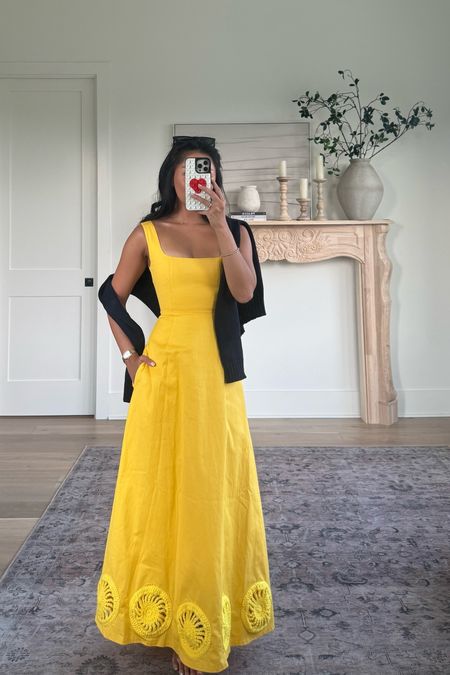 OOTD! Maxi yellow dress with flower detailing + a black sweater. 

#LTKStyleTip #LTKSaleAlert #LTKBeauty