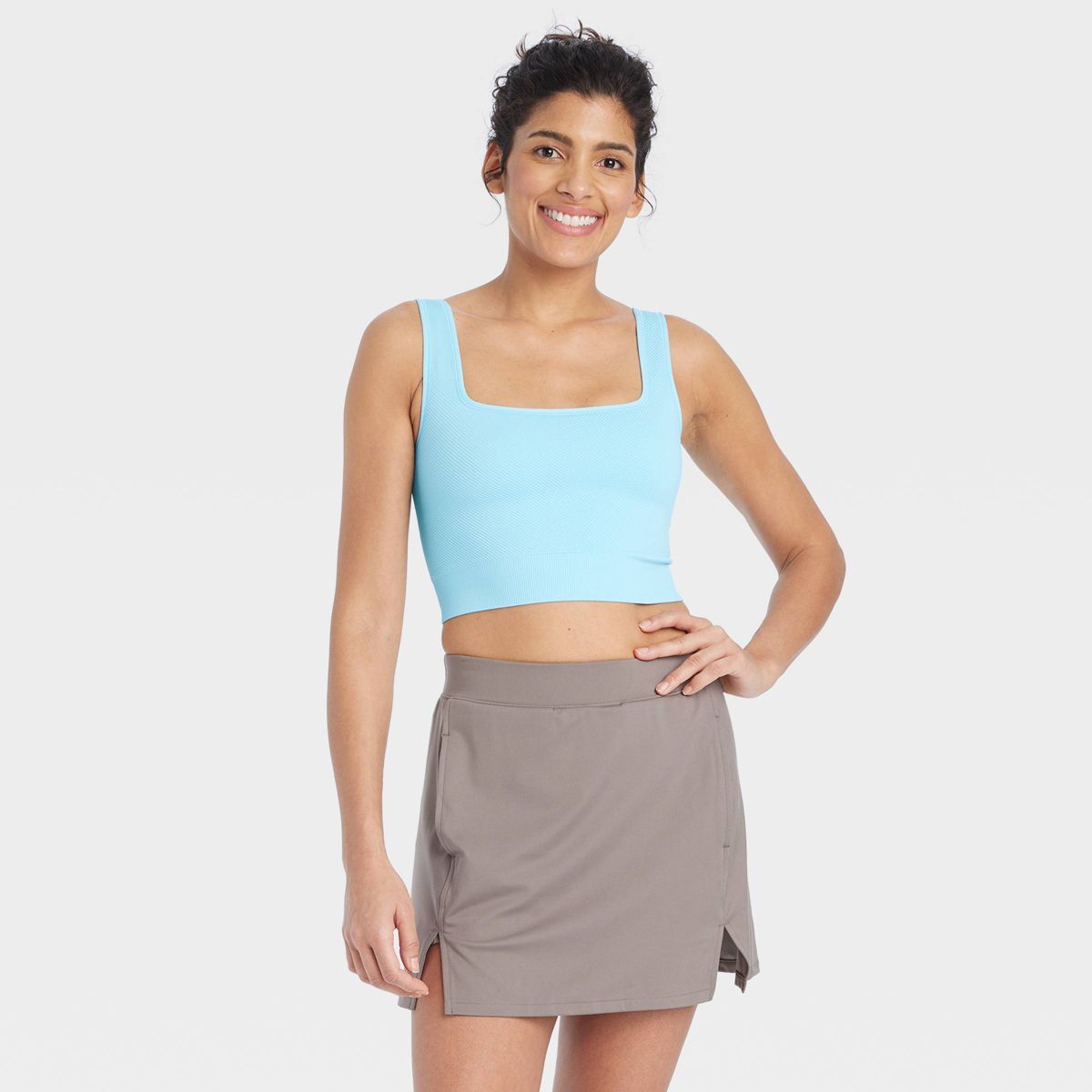 Women's Seamless Square Neck Crop Tank Top - All In Motion™ Light Blue M | Target