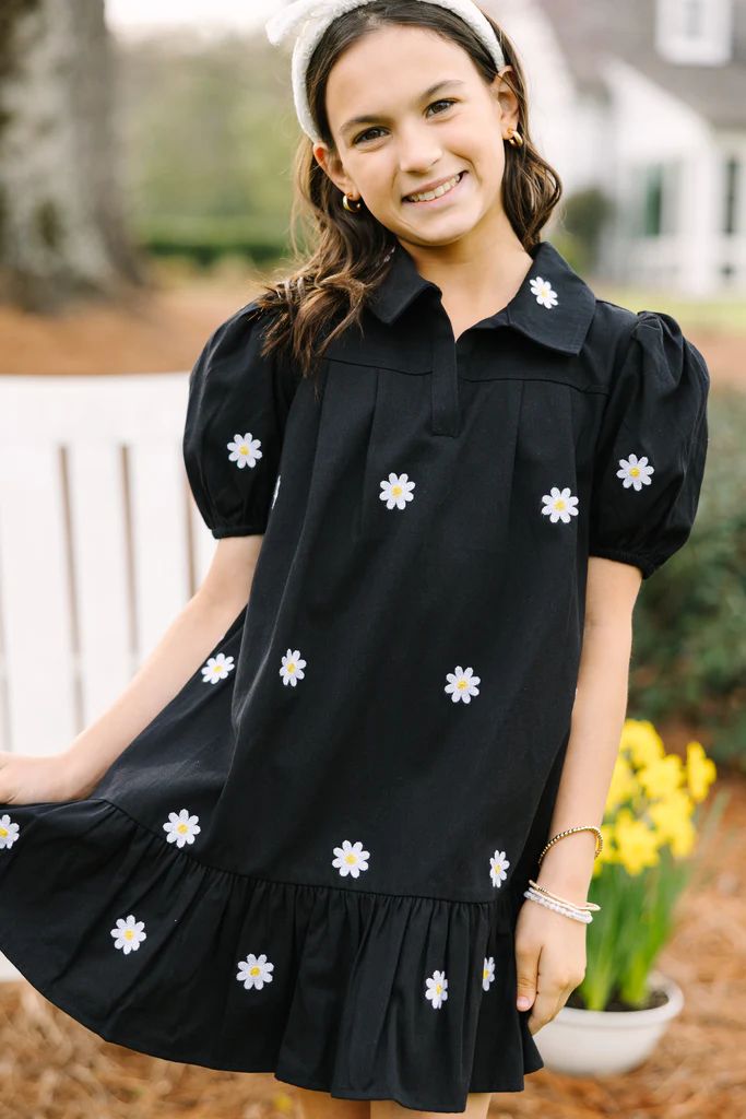 Girls: Dream Of The Day Black Floral Embroidered Dress | The Mint Julep Boutique
