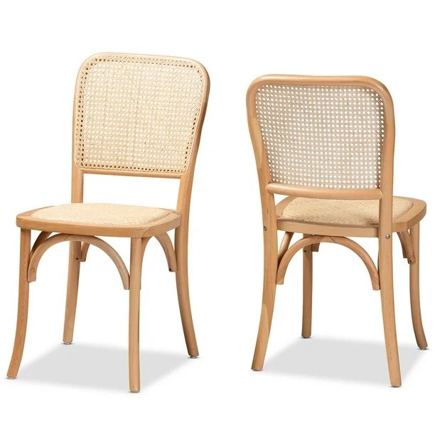 Baxton Studio Neah Mid-Century Modern Brown Woven Rattan and Wood 2-Piece Cane Dining Chair Set | Walmart (US)