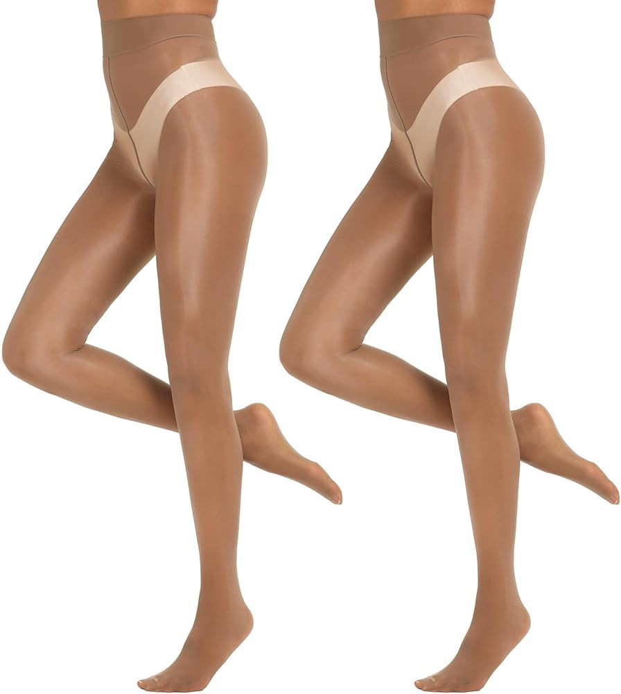 Yilanmy 2 Pairs Shiny Pantyhose for Women, 15D Shimmer Sheer Tights High Waist Silky Oil Glossy P... | Amazon (US)