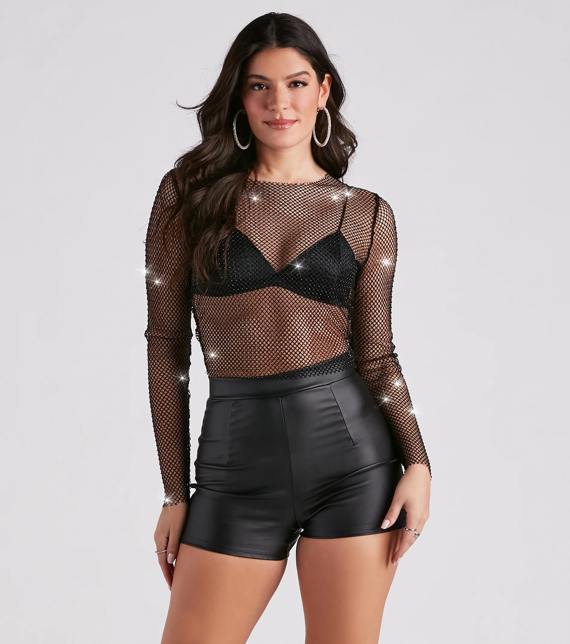 Edgy Glam Girl Rhinestone Fishnet Top | Windsor Stores