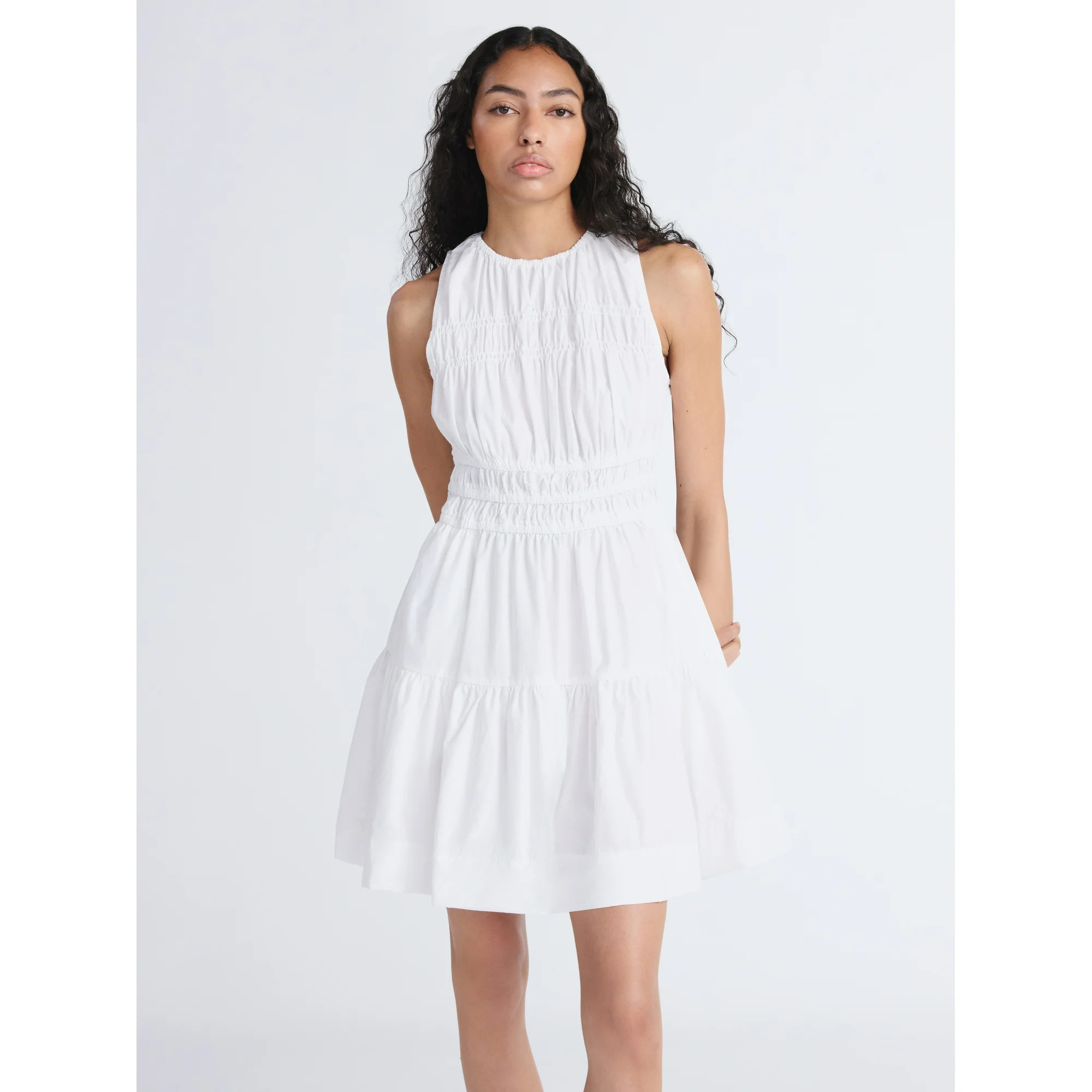 Free Assembly Women's Sleeveless Smocked Cotton Mini Dress with Back Tie, Sizes XS-XXL | Walmart (US)