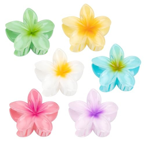 Kivzex Hawaiian Flower Hair Claw Clip for Women 6 PCS Plumeria Flower Hair Clips for Thick Thin Hair Hawaii Hair Accessories - Glossy 1 | Amazon (US)